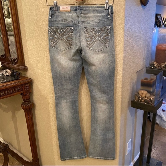 NWT~MUDD Light Blue Embellished Bling Skinny Boot Low Rise Jeans Size 3 - Picture 1 of 10